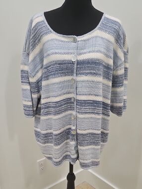 REBA ROSE VTG Oversized Button-Front Women's Sweater - Blue & White. Size 26/28